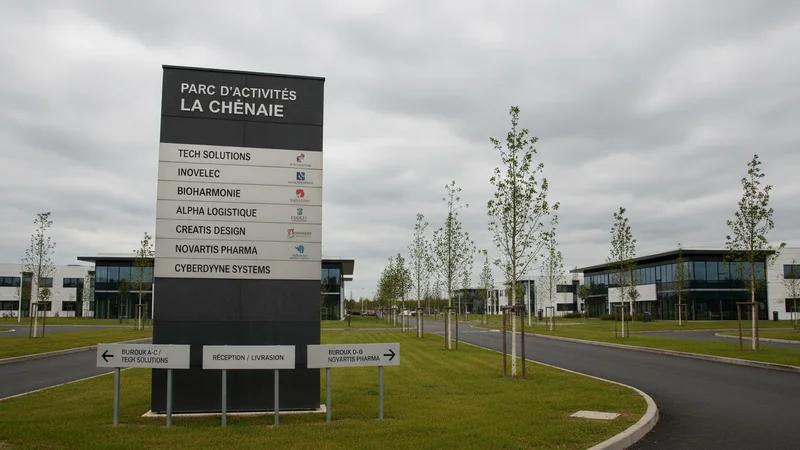Après : Zone industrielle — monolithe d'entrée