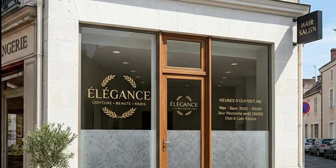 Après : Salon de coiffure — vitrine complète