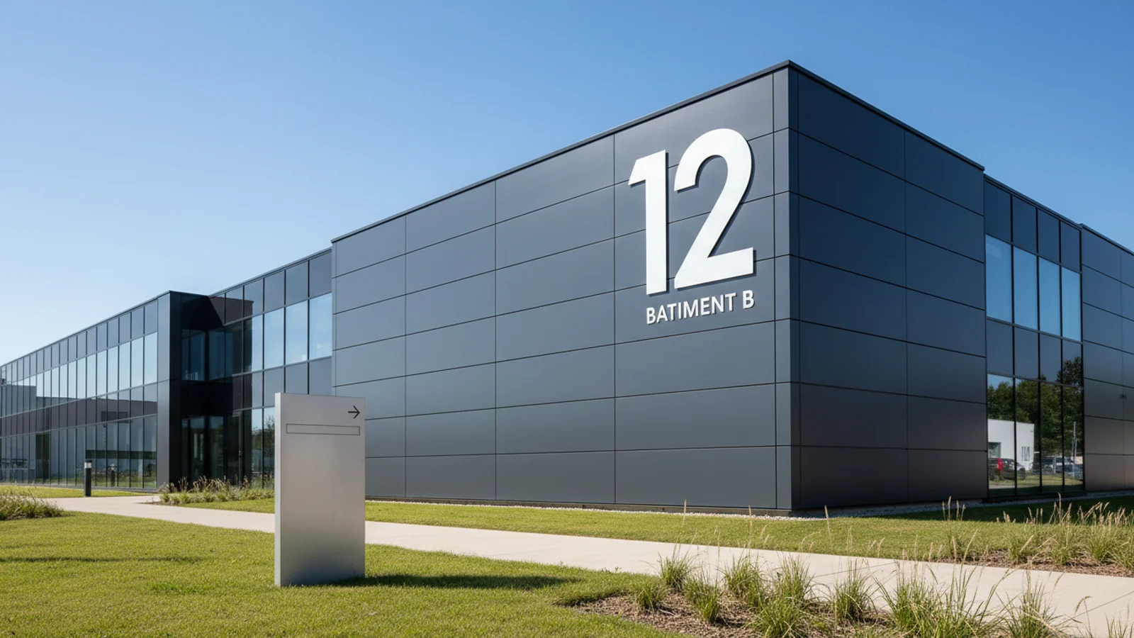Plaque de numérotation de bâtiment posée sur une façade extérieure