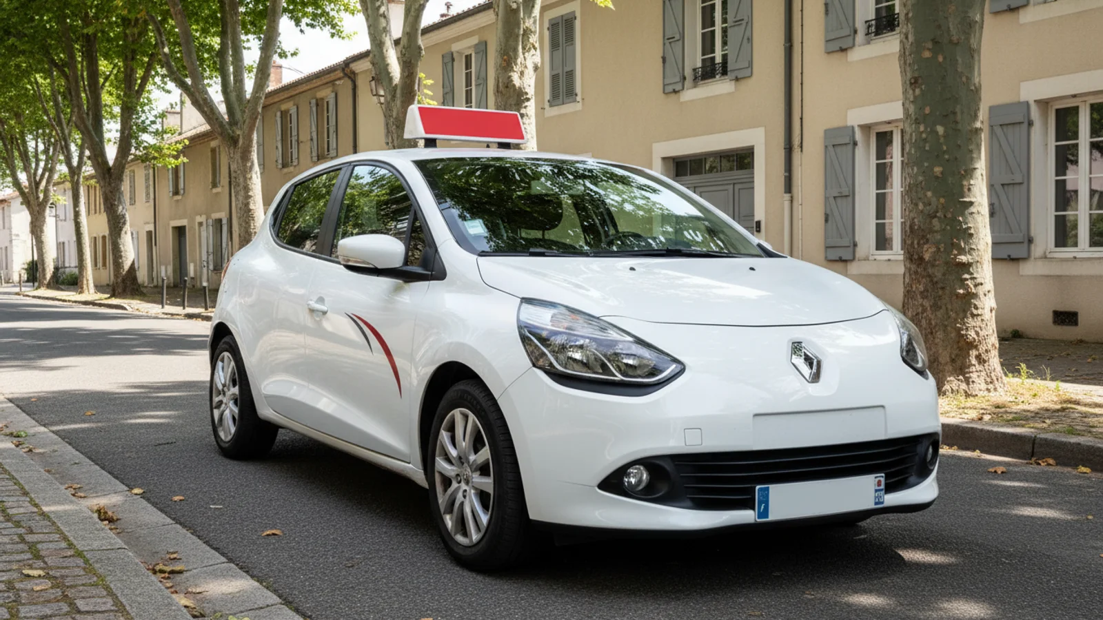 Véhicule d'auto-école marqué avec lettrage des portières et du capot